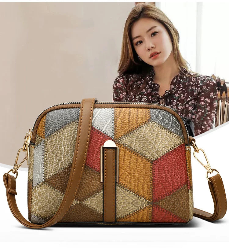 Color Block PU Shoulder Bag