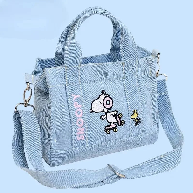Kawaii Snoopy Denim Tote Bag Cartoon Animation Student Cute large capacity Tote Bag Embroidery Lunch Crossbody Bag birthday gift
