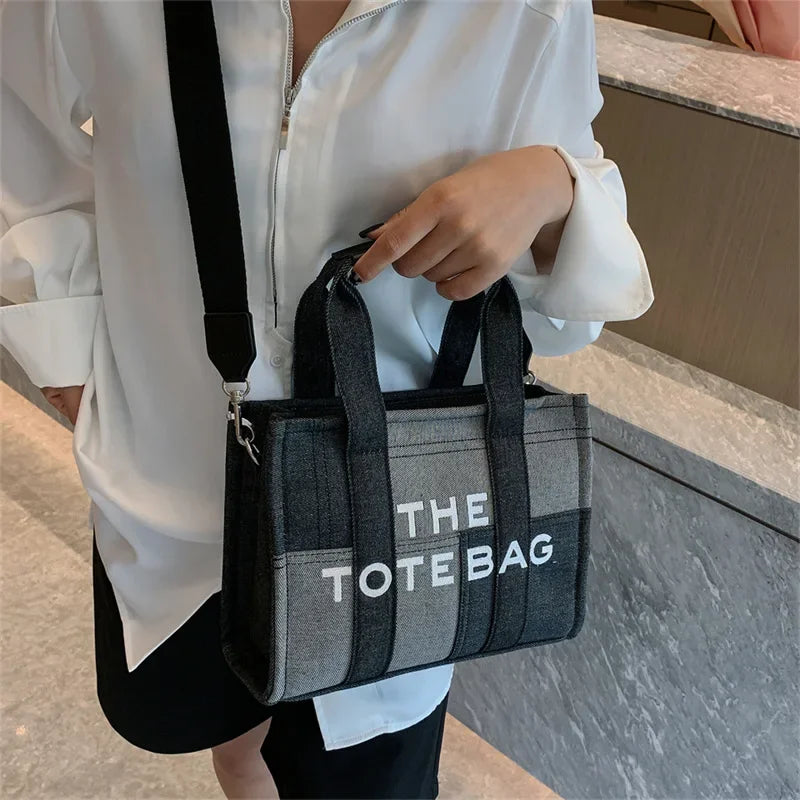 Y2k Denim Tote Bag Fashion Patchwork Designer Letters Women Handbags Luxury Shoulder Crossbody Bags Casual Large Capacity Purses