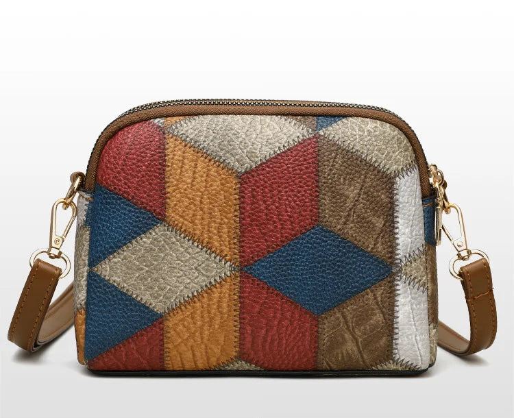 Color Block PU Shoulder Bag