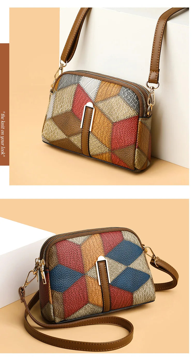 Color Block PU Shoulder Bag