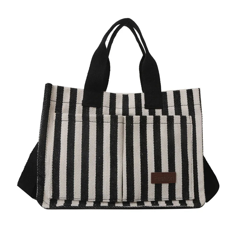 Trendy Striped Canvas Shoulder Bag