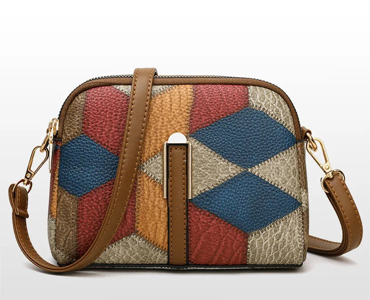 Color Block PU Shoulder Bag