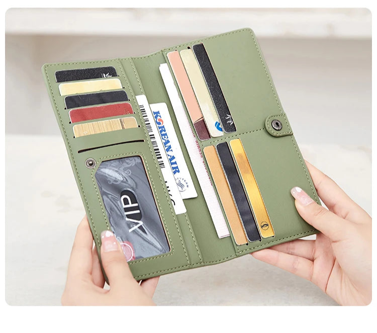 Functional & Compact: Women's Double-Fold Wallet – RFID Coin & Card Organizer with Hand Strap