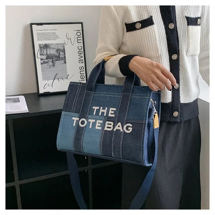Y2k Denim Tote Bag Fashion Patchwork Designer Letters Women Handbags Luxury Shoulder Crossbody Bags Casual Large Capacity Purses