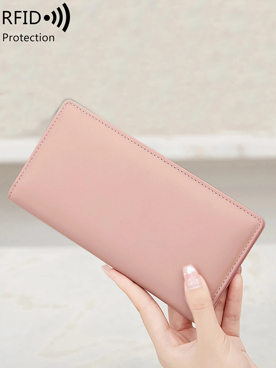 Functional & Compact: Women's Double-Fold Wallet – RFID Coin & Card Organizer with Hand Strap
