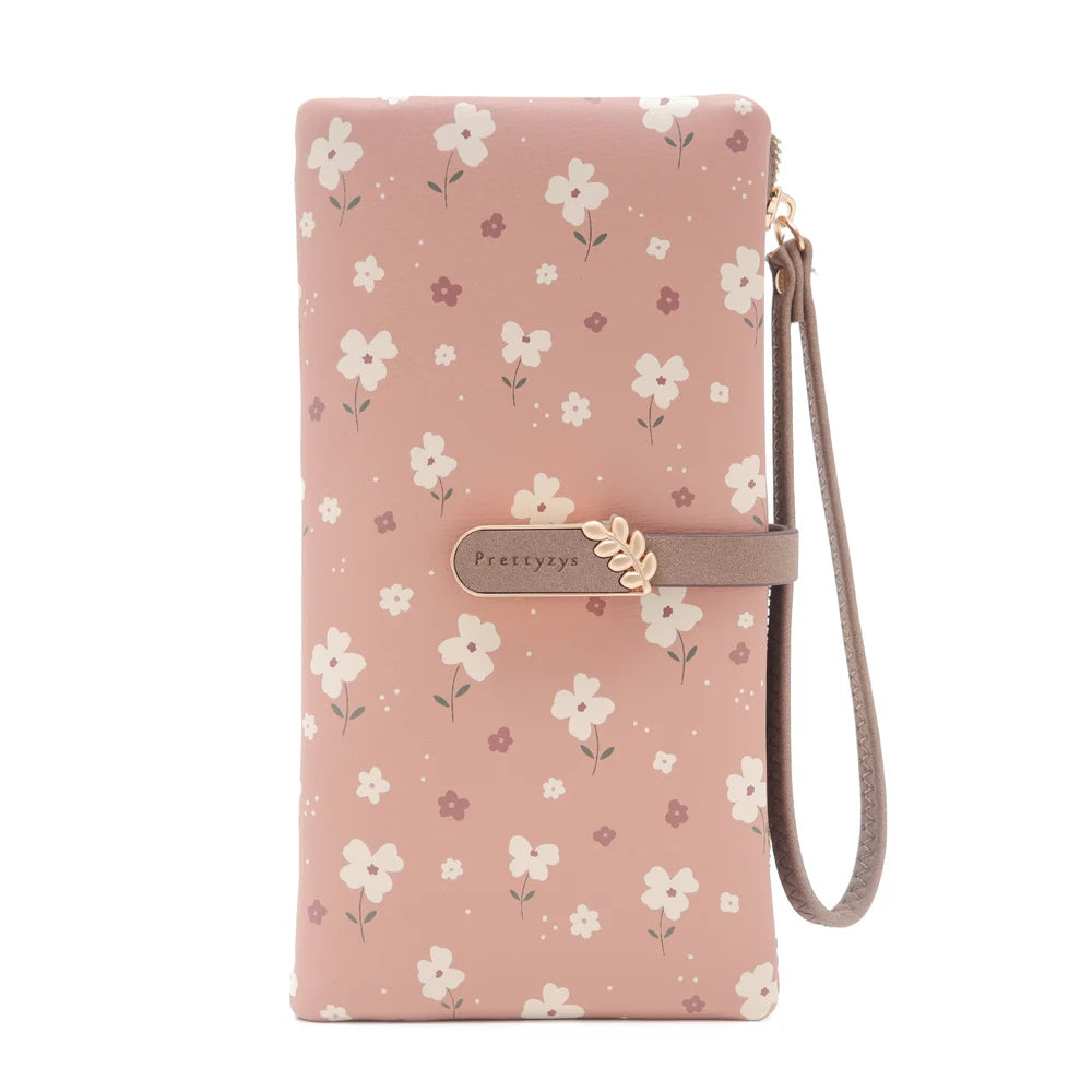 Women’s Long Wallet – Cute Leaf & Flower Pattern Zipper Clutch with Card & Coin Holder