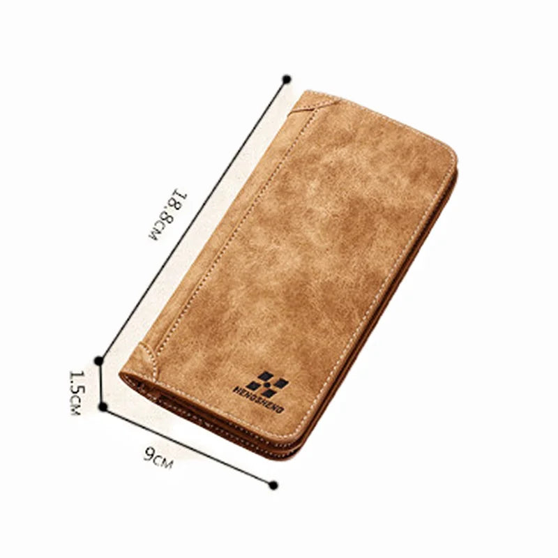 Men’s Vintage Long Wallet – Frosted PU Leather Clutch with Coin Pocket & ID Holder