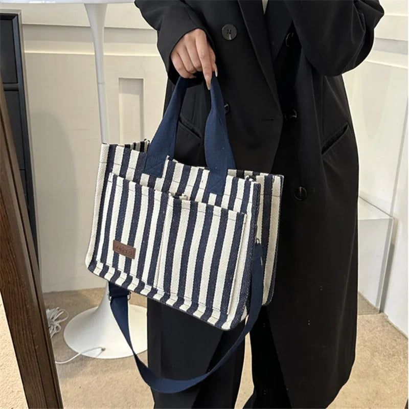 Trendy Striped Canvas Shoulder Bag