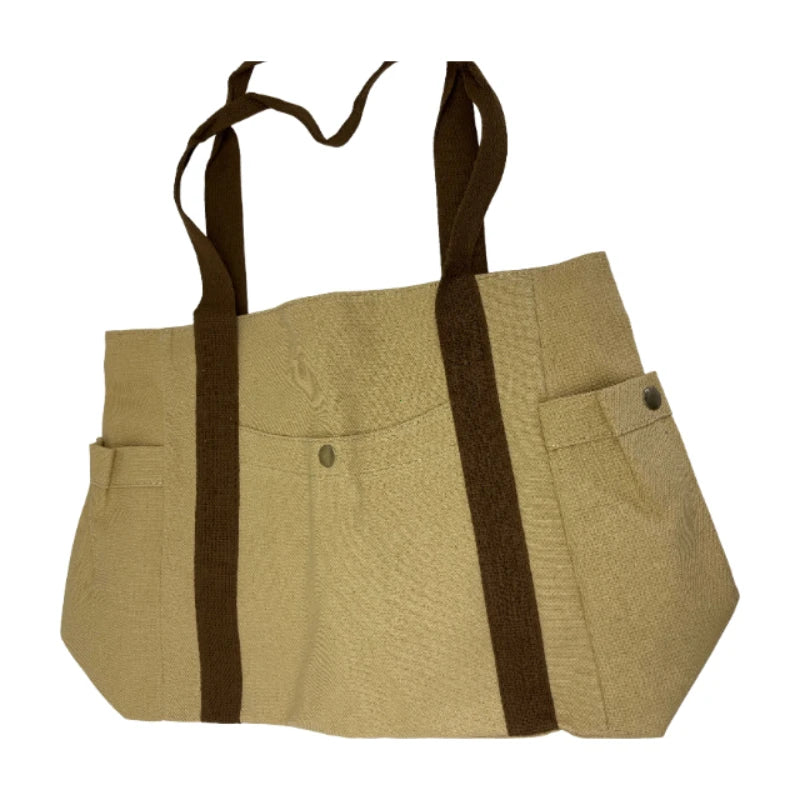 Preppy Canvas Shoulder Satchel – Soft Zipper Tote with Dual Handles for Women