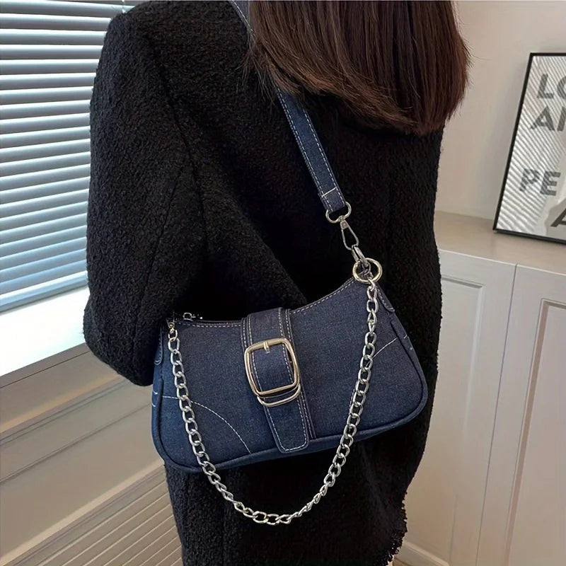 Chic Denim Tote Shoulder Bag for Women Casual Underarm Purse, Summer Fashion Simple Handbag, Ideal for Daily Use Travel Outdoor