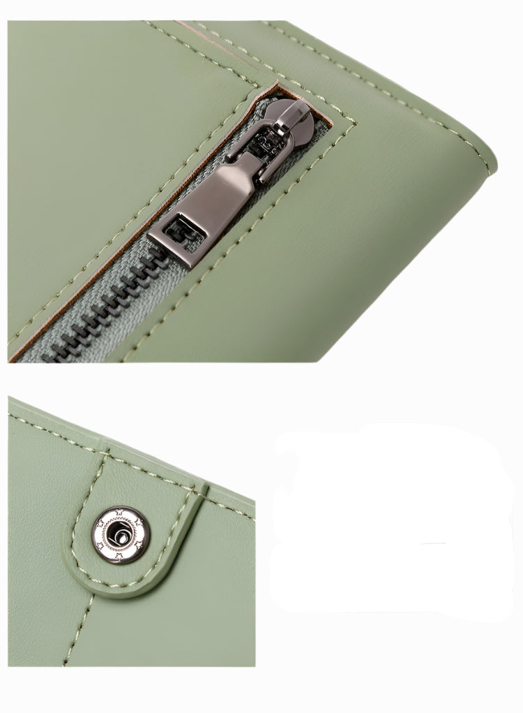 Functional & Compact: Women's Double-Fold Wallet – RFID Coin & Card Organizer with Hand Strap