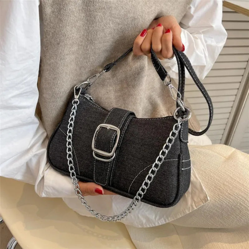 Chic Denim Tote Shoulder Bag for Women Casual Underarm Purse, Summer Fashion Simple Handbag, Ideal for Daily Use Travel Outdoor