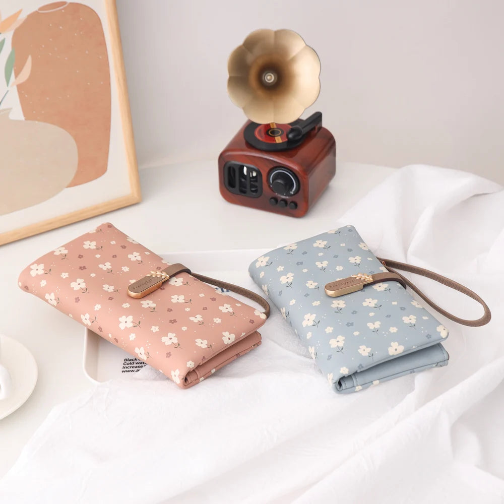 Women’s Long Wallet – Cute Leaf & Flower Pattern Zipper Clutch with Card & Coin Holder