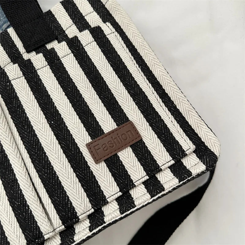 Trendy Striped Canvas Shoulder Bag