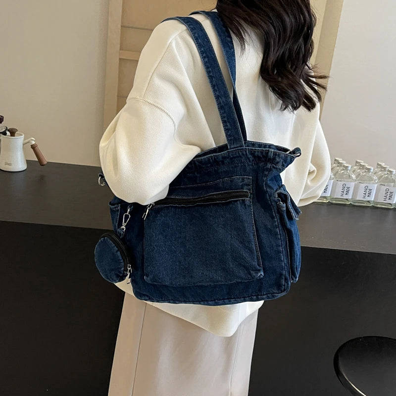 Denim Tote Bag 2024 Autumn New High-capacity Leisure Fashion Practical Versatile Commute Single Shoulder Crossbody Bag