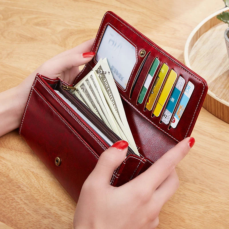 Luxury Long Leather Wallet for Women – Stylish & Spacious