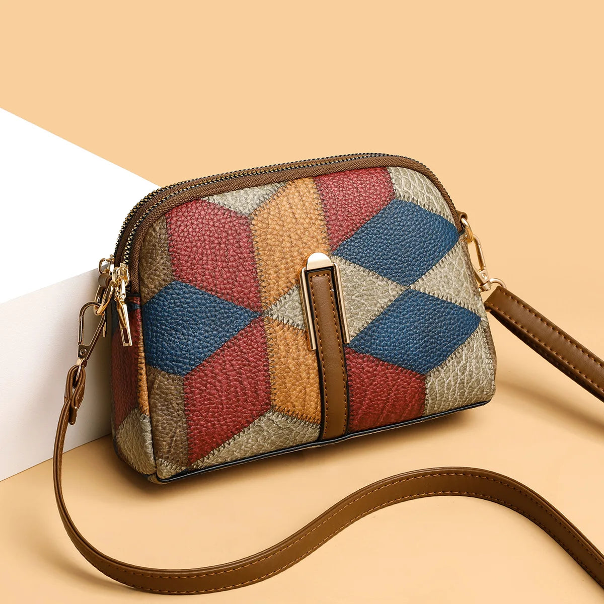 Color Block PU Shoulder Bag