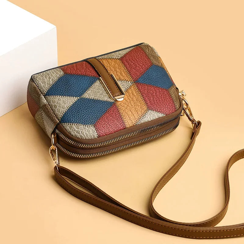 Color Block PU Shoulder Bag