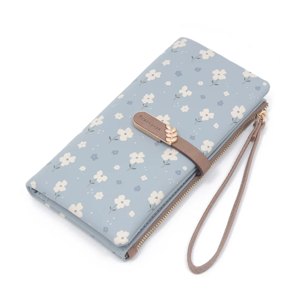 Women’s Long Wallet – Cute Leaf & Flower Pattern Zipper Clutch with Card & Coin Holder