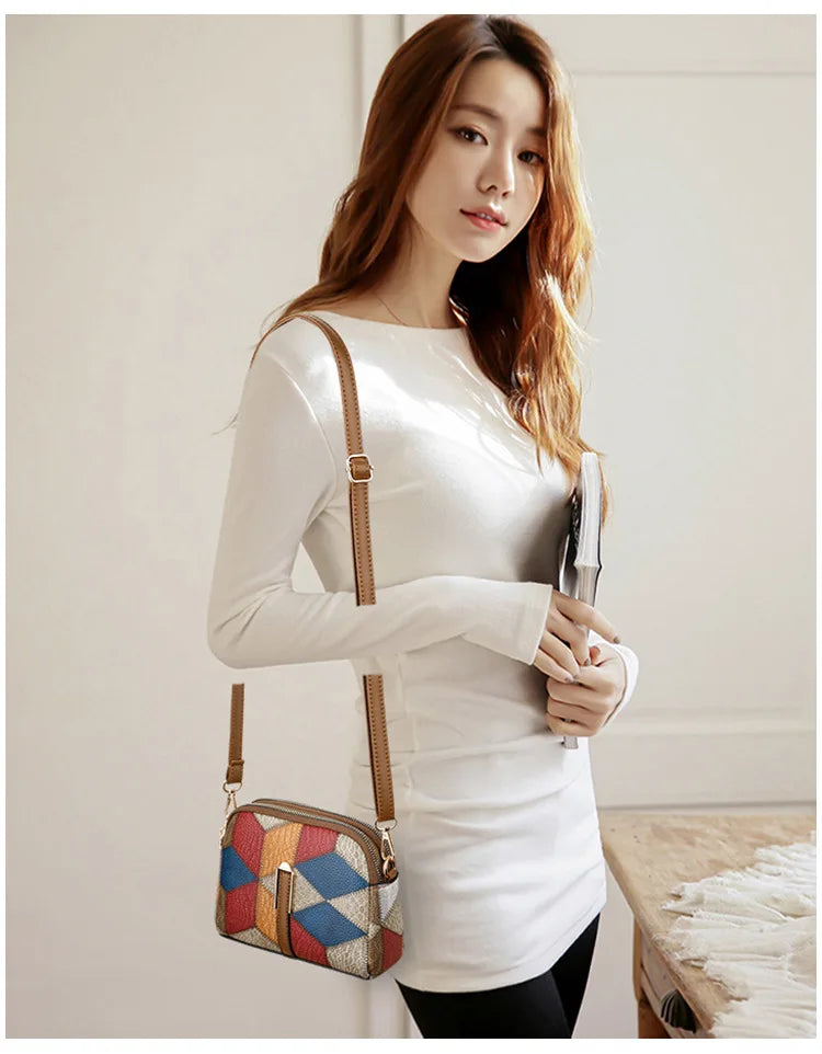 Color Block PU Shoulder Bag