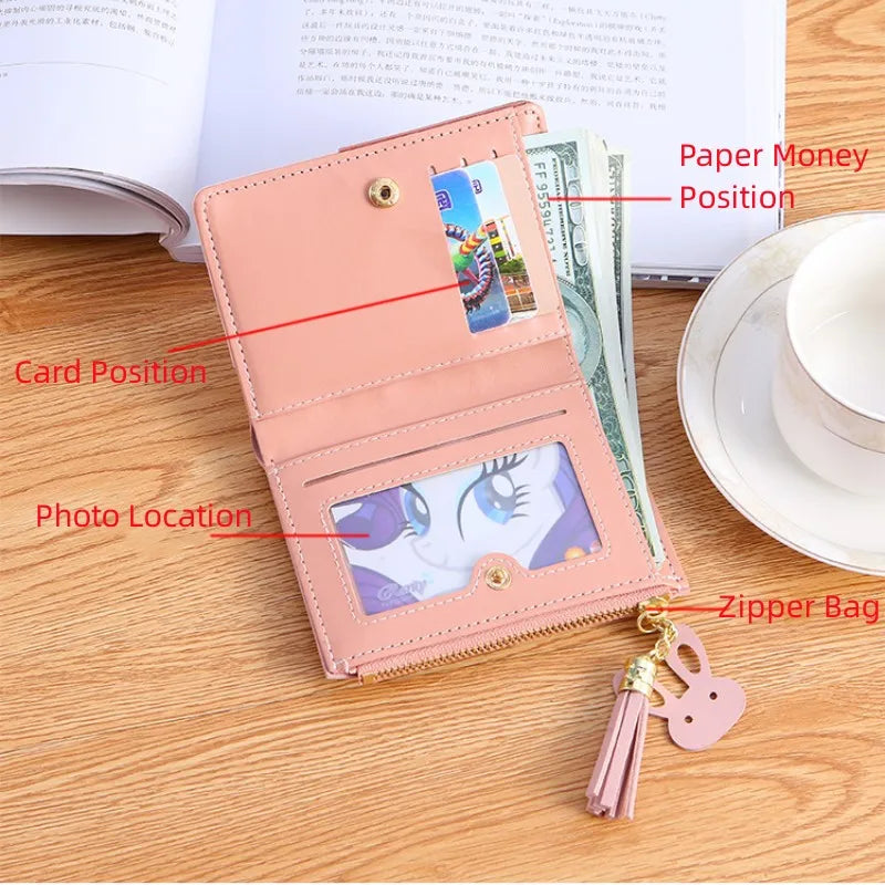 Compact Card Holder (Zip Wallet) with Tassel for Women & Girls