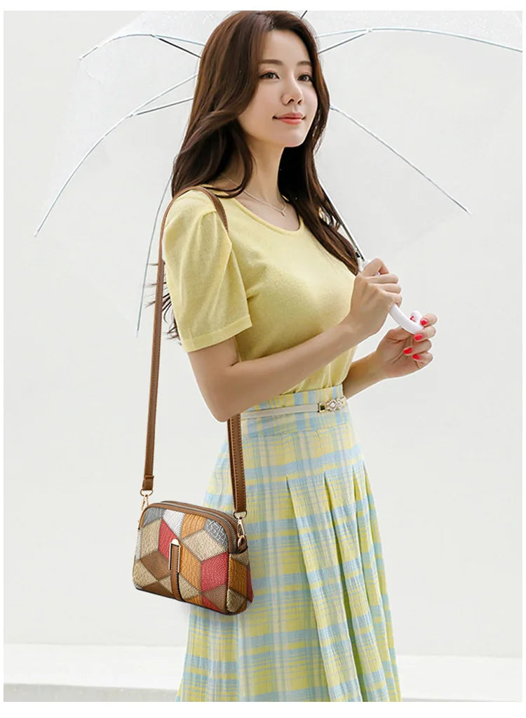 Color Block PU Shoulder Bag