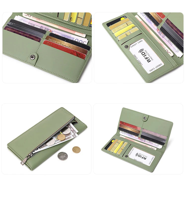 Functional & Compact: Women's Double-Fold Wallet – RFID Coin & Card Organizer with Hand Strap