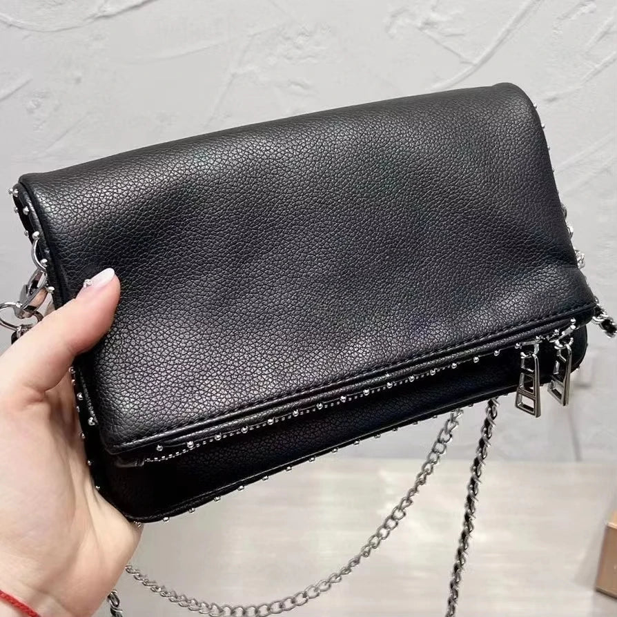 Vintage Chain Envelope Shoulder Bag – Elegant Black Crossbody for Women