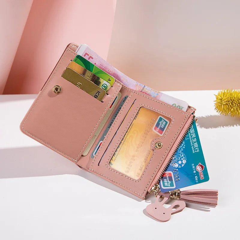 Compact Card Holder (Zip Wallet) with Tassel for Women & Girls