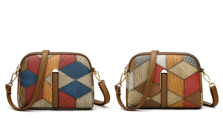 Color Block PU Shoulder Bag