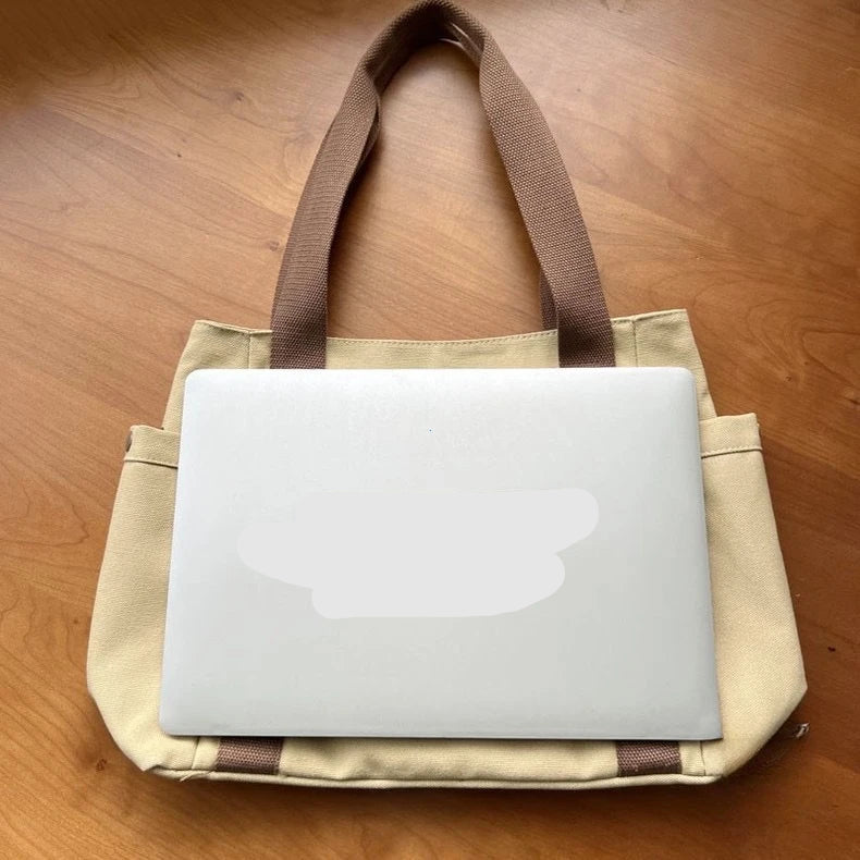 Preppy Canvas Shoulder Satchel – Soft Zipper Tote with Dual Handles for Women