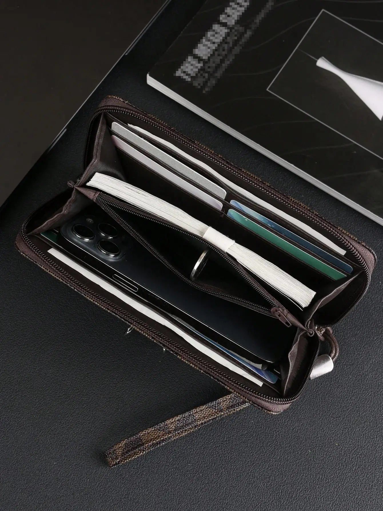 Retro Windmill Long Wallet – Stylish Zip Clutch with Multi-Card Slots for Business & Casual Use