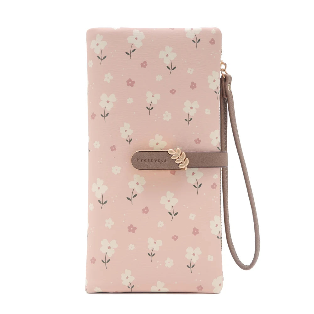 Women’s Long Wallet – Cute Leaf & Flower Pattern Zipper Clutch with Card & Coin Holder
