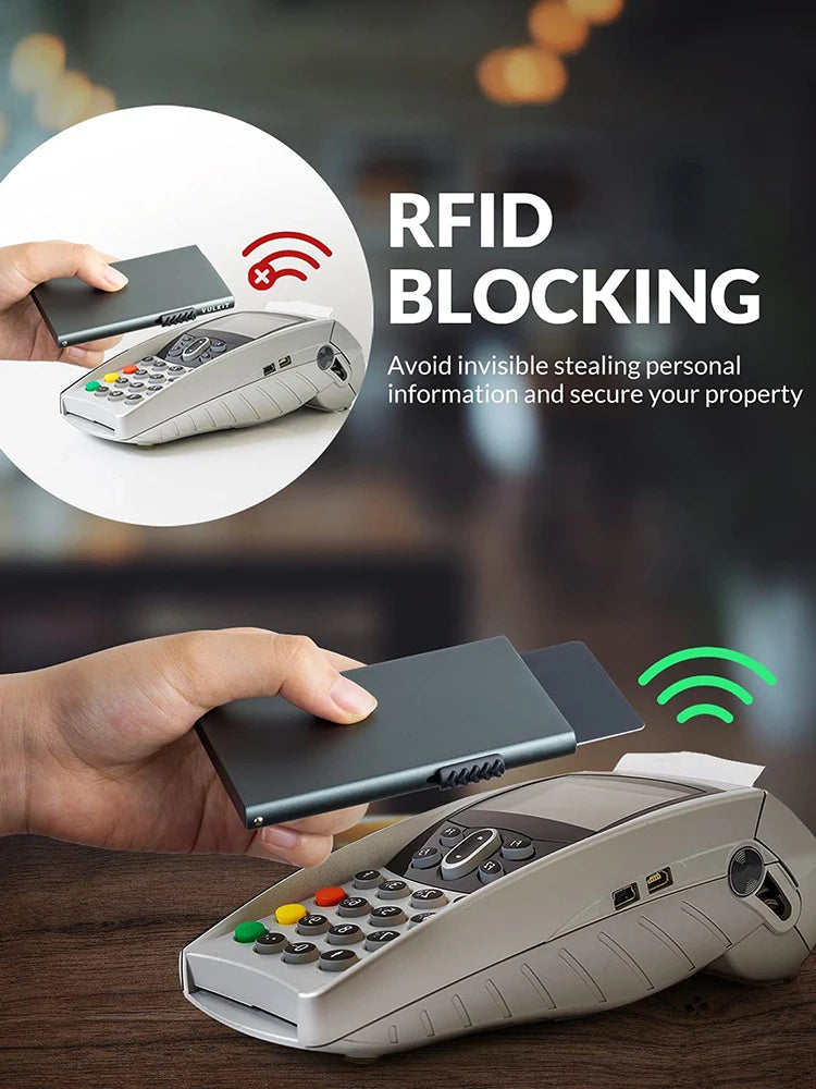 Slim Metal Pop-Up Card Holder – RFID Blocking Minimalist Wallet