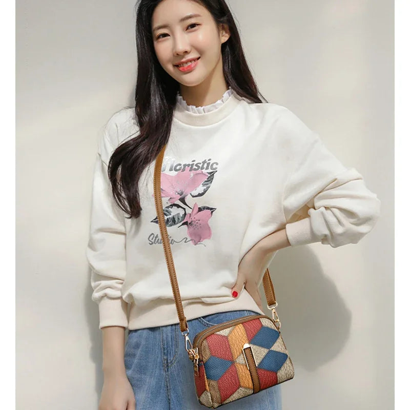 Color Block PU Shoulder Bag