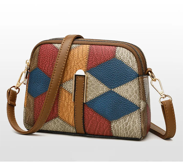 Color Block PU Shoulder Bag