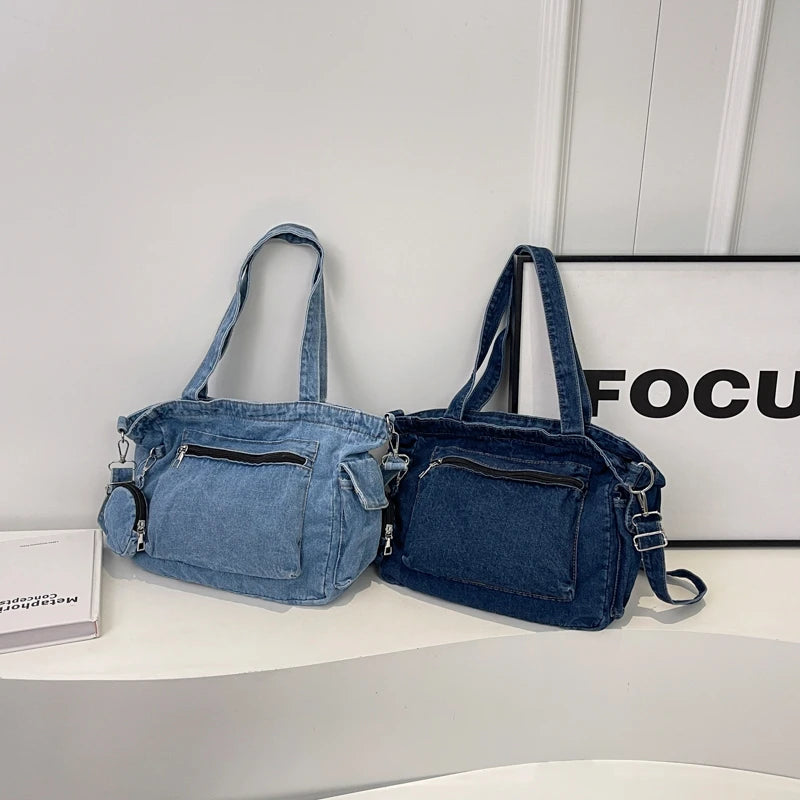 Denim Tote Bag 2024 Autumn New High-capacity Leisure Fashion Practical Versatile Commute Single Shoulder Crossbody Bag