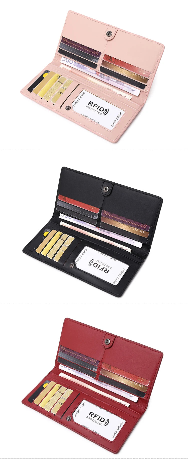 Functional & Compact: Women's Double-Fold Wallet – RFID Coin & Card Organizer with Hand Strap