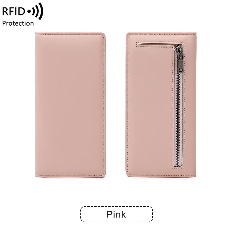 Functional & Compact: Women's Double-Fold Wallet – RFID Coin & Card Organizer with Hand Strap