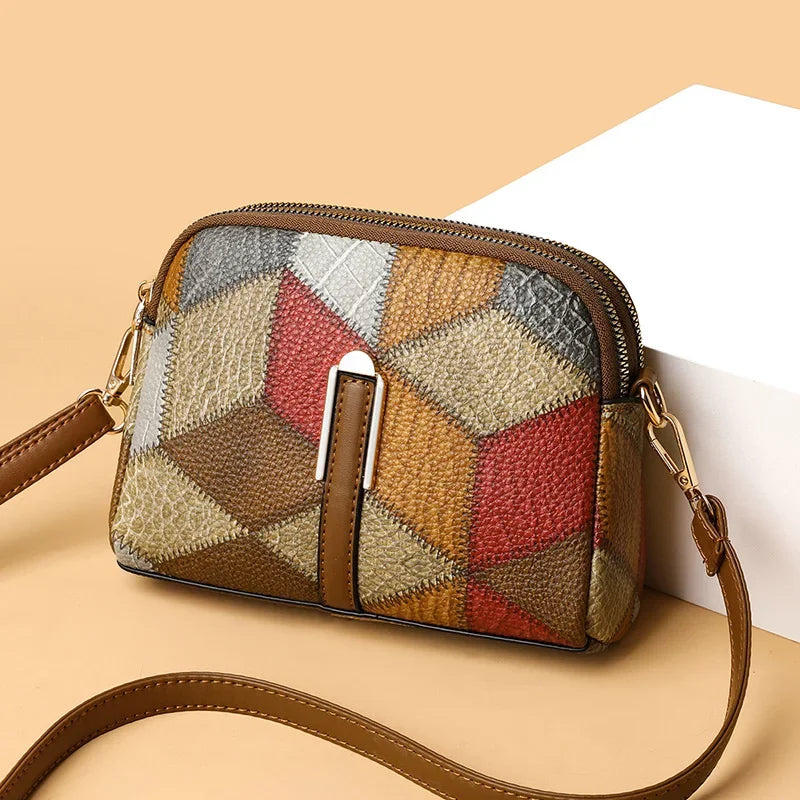 Color Block PU Shoulder Bag