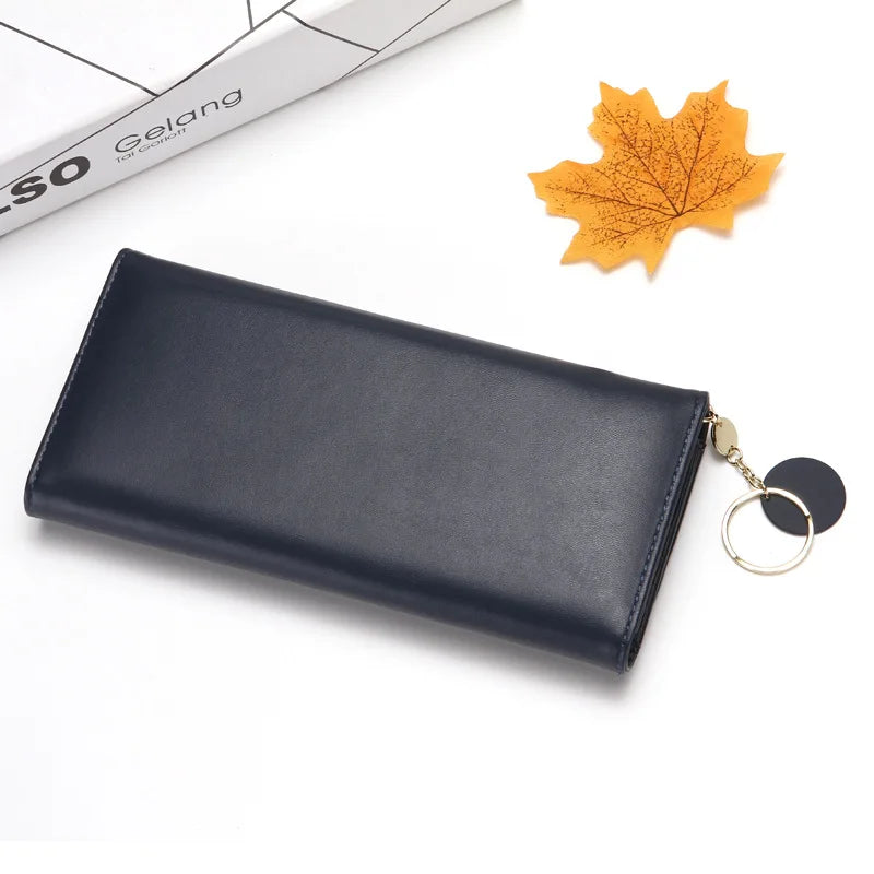 Women’s Long Tri-Fold Wallet – Fresh PU Leather Clutch with Brand Letter Design & Card Holder