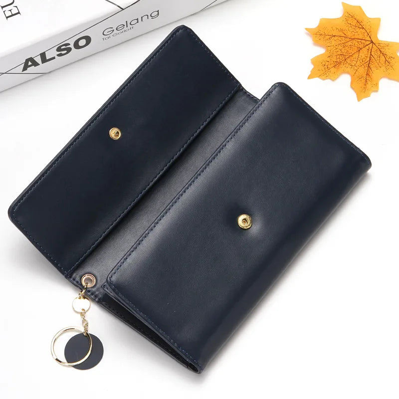Women’s Long Tri-Fold Wallet – Fresh PU Leather Clutch with Brand Letter Design & Card Holder