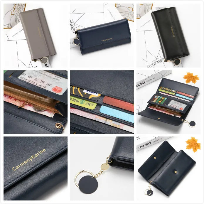 Women’s Long Tri-Fold Wallet – Fresh PU Leather Clutch with Brand Letter Design & Card Holder
