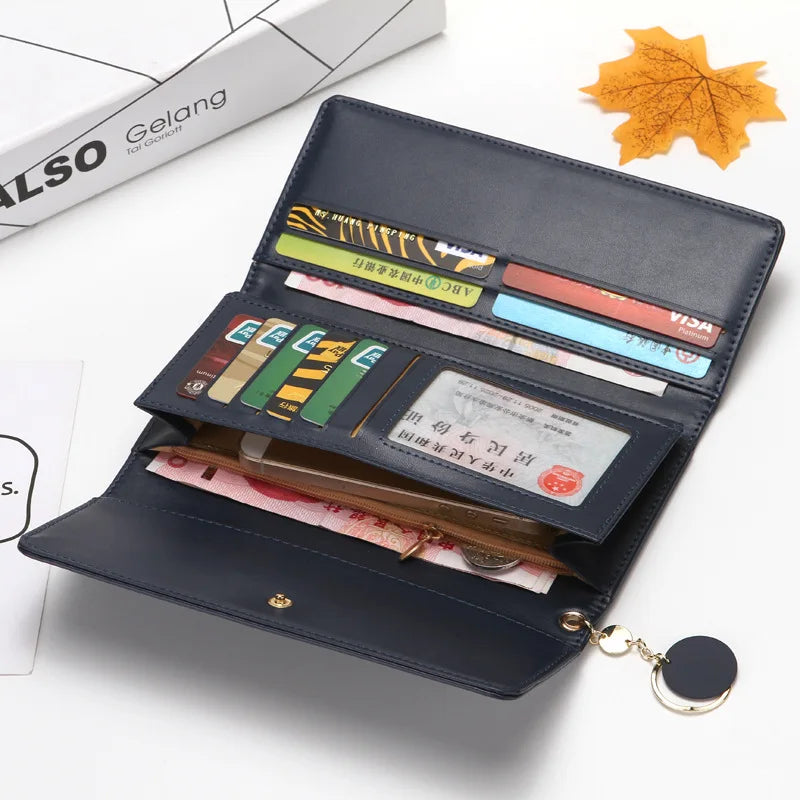 Women’s Long Tri-Fold Wallet – Fresh PU Leather Clutch with Brand Letter Design & Card Holder