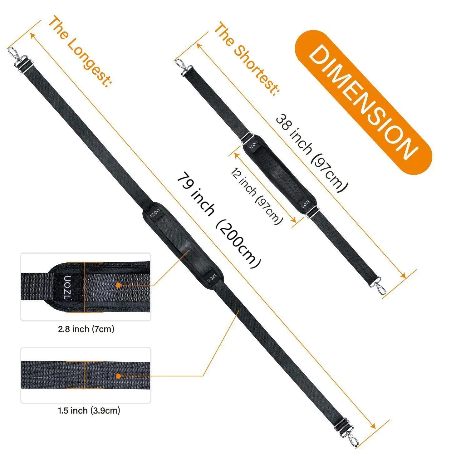 UOZL 79-Inch Adjustable Fabric Shoulder Strap – With Soft Pad & Alloy Hooks for Laptop Bags, Luggage & More