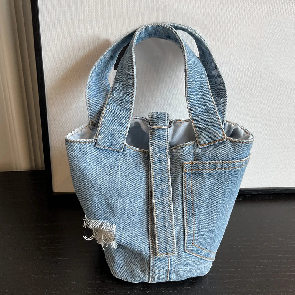Women’s Patchwork Denim Bucket Bag – Casual & Stylish Handbag