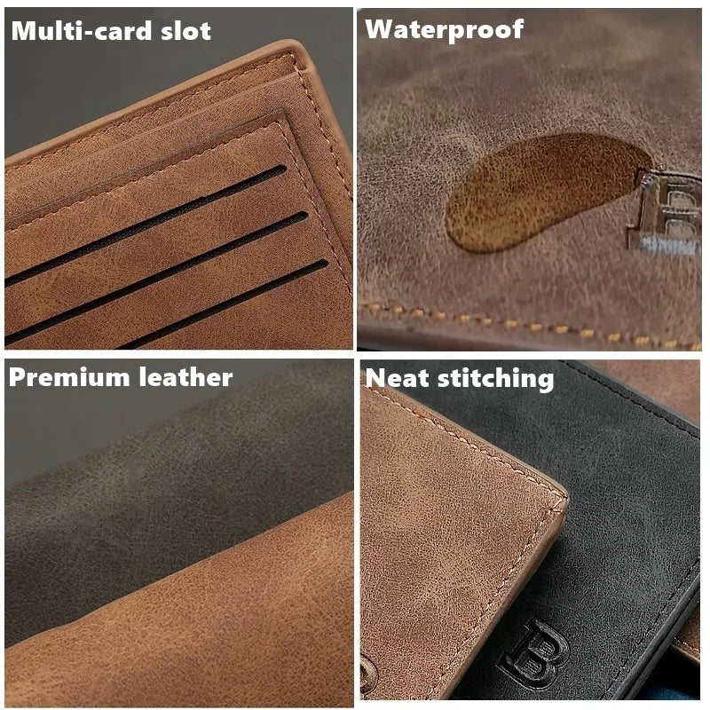 Retro Men's Thin Leather Wallet with Coin Pocket