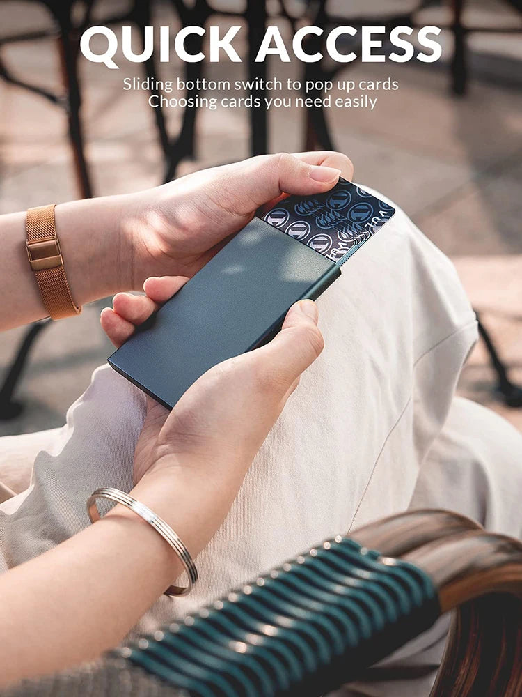 Slim Metal Pop-Up Card Holder – RFID Blocking Minimalist Wallet