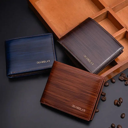 Men's Glossy Wood Grain Business Card Holder Wallet